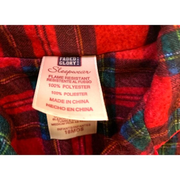 Faded Glory Sleepwear Infant Baby Sz 18 Months 2 piece pajama Set Red Plaid Long - Picture 4 of 4